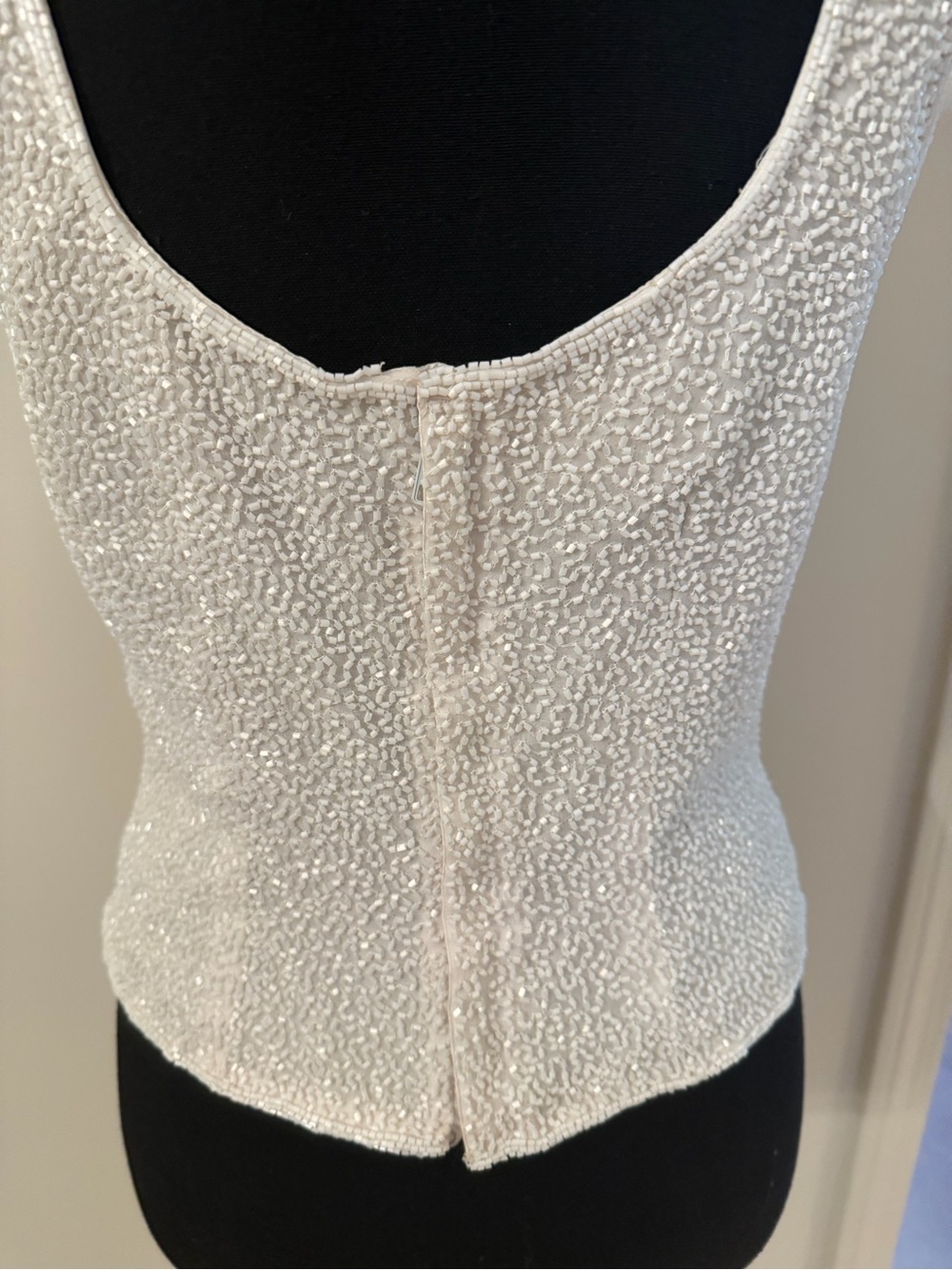 Rare Vintage Cache 100% Silk White Beaded Camisole Tank Top Lined Bridal Party S - Picture 4 of 9